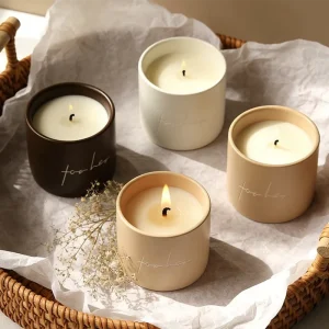 Custom White Ceramic Jar Candles With Lid and Box Strong Scented Candle Engraved Logo