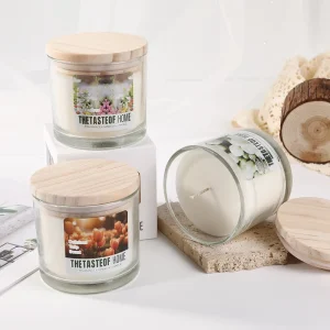 Custom Wood Lid Glass Jar Scented Candles Bulk Aromatherapy Candles For Home Decor Wedding Favors Gifts