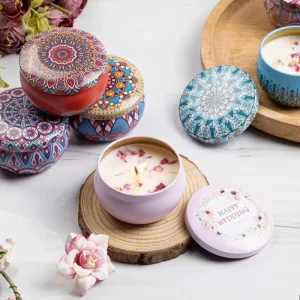 Customizable Handmade Scented Candle Decorative Tin Can Dried Flowers Long Lasting Aromatherapy Smoke less for Home Decoration
