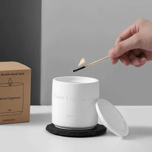 Customizable Logo Scented Soy Wax Candle Handmade White Plaster Jar with Lid for Weddings Bars Diwali Father’s Day Parties
