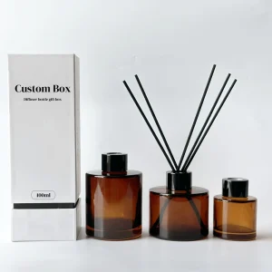 Customizable Luxury Reed Diffuser Box Packaging Translucent Amber 50ml 100ml 120ml 150ml 200ml Empty Bottles Crown Cap for