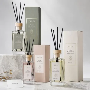 Customized Colored Gift Box Botanical Rectangular Glass Reed Diffuser Set for Home Hotel SPA Retail Gift Decor