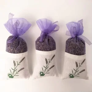 Customized Embroidery Splicing Organza Cotton Drawstring Sachet Bags with Dried Lavender Raw AD Processing