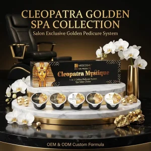 Customized Golden Mystique Spa Pedicure Kit Long Lasting Fragrance 5 in 1 Crystal Collagen Spa 5 Steps Pedicure Kit in Box