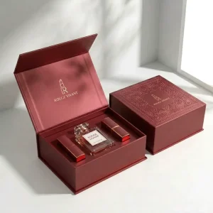 Customized Logo Burgundy Cosmetic Set Skincare Packaging Perfume Boxes Magnetic Perfume Bottle Lipstick Gift Box
