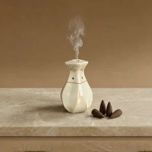 Customized Logo Creamy White Bottle Ceramic Incense Burner Gold Trim Auspicious Cloud Geometric Cone Incense Chamber