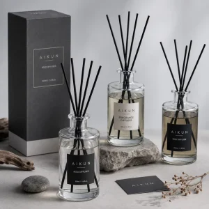 Customized Logo Modern Black Label Cylinder Glass Reed Diffuser Set for Home Hotel SPA Office Retail Gift Decor