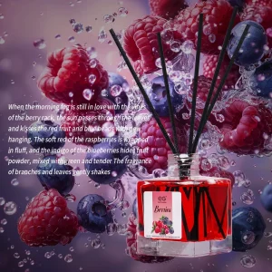 Customized Luxury Raspberry Fruity Scent Reed Diffuser Glass Oil Diffuser Gift Set Home Air Freshener Long lasting Fragrance DIY