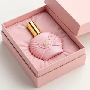 Customized logo 50ml 100ml Empty Clear Refillable Glass Transparent Heart Shape Screw top Perfume Bottle with Box Packing
