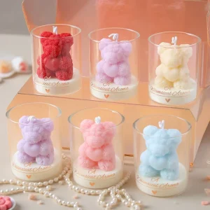 Cute Bear Shaped Eco Aromatherapy Scented Candle Soybean Blended Wax Handmade Valentine’s Day Holiday Gift Home Decoration