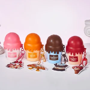 Cute Mini Ice Cream With Keychain Charm Available in Strawberry Bread Chocolate Cherry Portable Small Gift for Girl