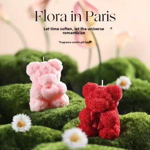 Cute Rose Heart Bear Soy Wax Aromatherapy Candle Gift for Girls Birthday Valentine’s Day Wedding Souvenir