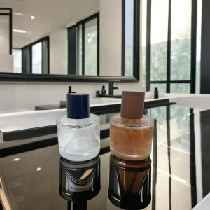 Cylinder Glass Fragrance Perfume Spray Bottle with Heavy Base and Wooden Lid Empty 30ml 50ml 100ml