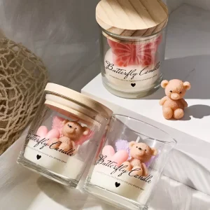 Cylinder-Shaped Handmade Floral-Scented Soy Wax Candles with Glass Jar and Wood Lid