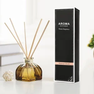 Decorative Amber Glass Wooden Stick Long Lasting Reed Diffuser for Bedroom Office Spa Retail Box Supply