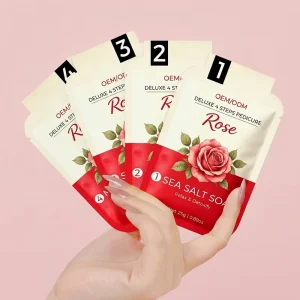Deluxe 4 Step Rose Fragrance Pedicure Kit Set Elegant Floral Scent Relaxing Foot Spa Treatment for Nail Spa Salon Supplies