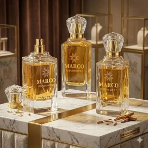 Diamond Cut Crystal Glass Craft 100ml Empty Perfume Bottle with Polished Gold Lid