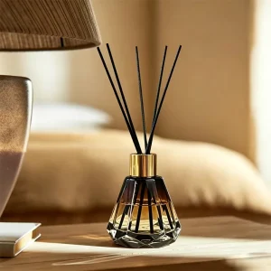 Diamond Cut Glass Reed Diffuser Gold Cap Aroma Set for Living Room & Bedroom