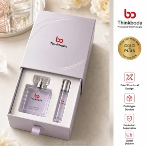 Drawer Style Perfume Duo Storage Box Contoured Dual Foam Cavity Minimal Elegant Graphic for Holiday Gift Sets