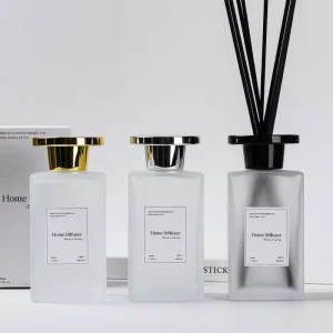 Eco Friendly 500ml Glass Bottle Large Reed Diffuser Alcohol Free Fragrance Essential Oil Luxury Gold Silver Black Lids
