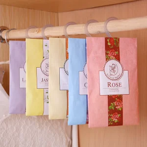 Eco friendly Indoor Paper Sachets Aroma Bag Fresh Fragrance Hanging Car Scented Sachet With Plastic Hook