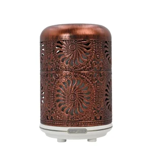 Electric Ultrasonic Aromatherapy Diffuser with Warm Light, Metal Ceramic Glass Wood Grain