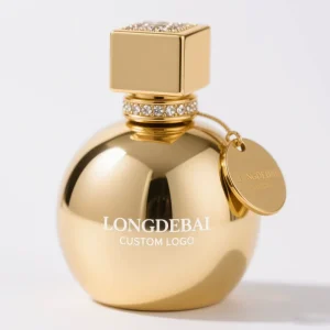 Electroplating Perfume Bottle 30ml 50ml 100ml Round Perfume Glass Bottle with Metal Cap Custom logo Gold Perfume Bottle