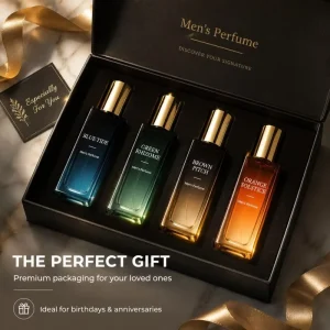 Elegant 4 in 1 Mens Fragrance Kit Long Lasting Warm Woody Aroma Business Holiday Gift Perfume Custom OEM Service