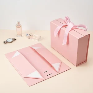 Elegant Custom Eco friendly Foldable Pink Gift Jewelry Arabic Perfume Packaging Paper Box Cajas with Ribbon Magnetic Closure