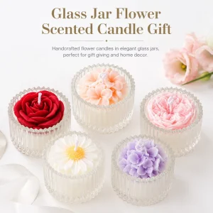 Elegant Rose Flower Scented Handmade Environment Friendly Candle Glass Jar for Valentine’s Day Holiday Wedding Party