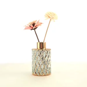 Embossed Design 150ml Golden Cylindrical Scented Oil Reed Diffuser with Gold Lid for Home
