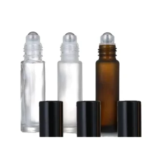 Empty 10ml Frosted Brown Clear Cosmetic Essential Lip Oil Skin Care Glass Bottle Roller With Stainless Steel Bead