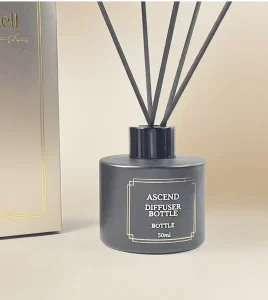 Empty 50ml 100ml Round Matte Black Reed Diffuser Container with Black Rattan Sticks for Home Fragrance