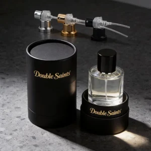 Empty High Quality Cylinder Transparent OEM Glass 50 ml Perfume Bottle with Gift Box Pump Sprayer