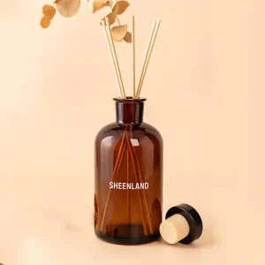 Empty Round Amber Glass Reed Diffuser Bottle with Black Lid