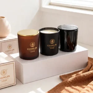 Envase De Vidrio Para Vela Custom 8oz 10 Oz Glass Colored Black Frosted Amber Candle Jar With Lid Wooden