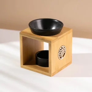 Exquisite Candle Warmer Lamp Ceramic Oil Burner With Bamboo Holder