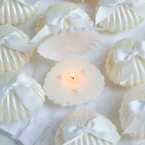 Exquisite Scented Candles Iridescent Shell Novelty Candles with Ribbon for Bridal Shower Favors Luxury Party Decor