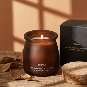 FIVEFIRE Brown Glass Pudding Jar Candles Pure Natural Soy Wax Scented Candles With Wooden Stoppers