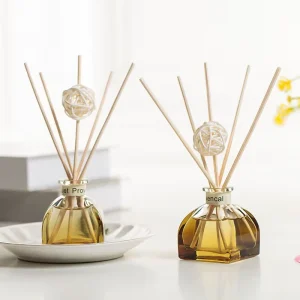 Faceted Amber Glass Rattan Stick Natural Scent Reed Diffuser for Home Hotel Bathroom Gift Packaging