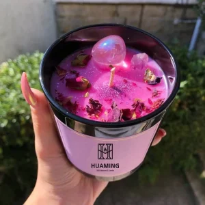 Factory 9oz Semi Handmade Soy Wax Candle Crystal Gemstone Dried Flowers Diwali Chakra Home Decoration Thanksgiving