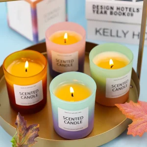 Factory Customize Private Label Soy Wax Scented Candles Lasting Fragrance Colored Glass Jar Aroma Candle for Home Decoration