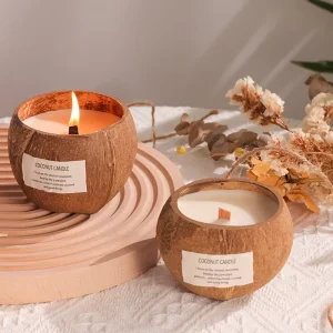 Factory Direct Supply Home Decor Luxury Custom logo Coconut Shell Bowls Scented Candle with Coconut Bowl