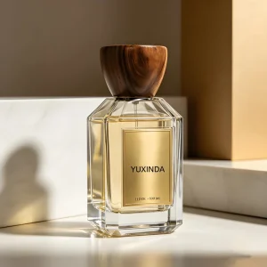 Factory Good Price 50ML Clear Empty Flat Square Custom Label Perfume Glass Bottle with Wooden Cap