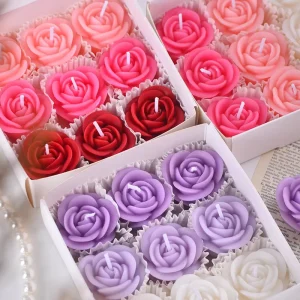 Factory Handmade Paraffin 9 Rose Shaped Scented Candle Box for Valentine’s Day Gift Wedding Party Ambiance Candles Set
