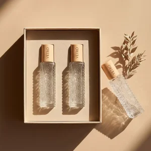 Factory Hot Selling10ml 12ml Clear Glass Perfume Bottles Tall Slim Rectangle Gold Black Cap Textured Luxury Premium Portable
