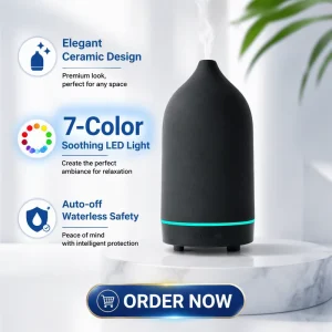 Factory Price Ceramic Essential Oil 7 Color LED Light Diffuseur Aroma Defuser Portable Diffusor Cool Mist Humidifier