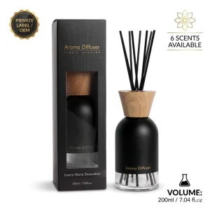Factory Price Private Label 200ml Luxury Reed Diffuser Set with Natural Wood Lid Matte Glass Home Fragrance 6 Scents Available
