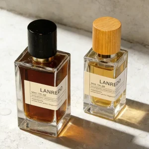 Factory Square High Transparent Crimp Parfum Bottle 30ml 50ml 100ml Empty Glass Perfume Bottle with Wood Cap