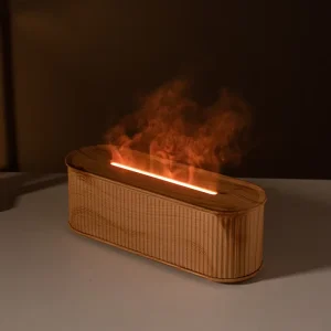 Factory USB Wood Grain Ultrasonic Mini Humidifier Anhydrous Essential Scent Flame Aroma Oil Diffuser with Light for Home